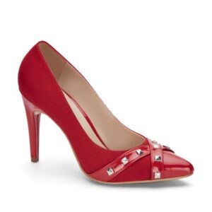 Chic Red Patent Leather Heels with Stud Accents